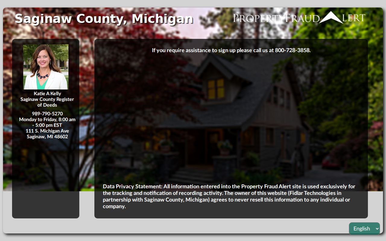 Saginaw County Property Fraud Alert vendor landing page