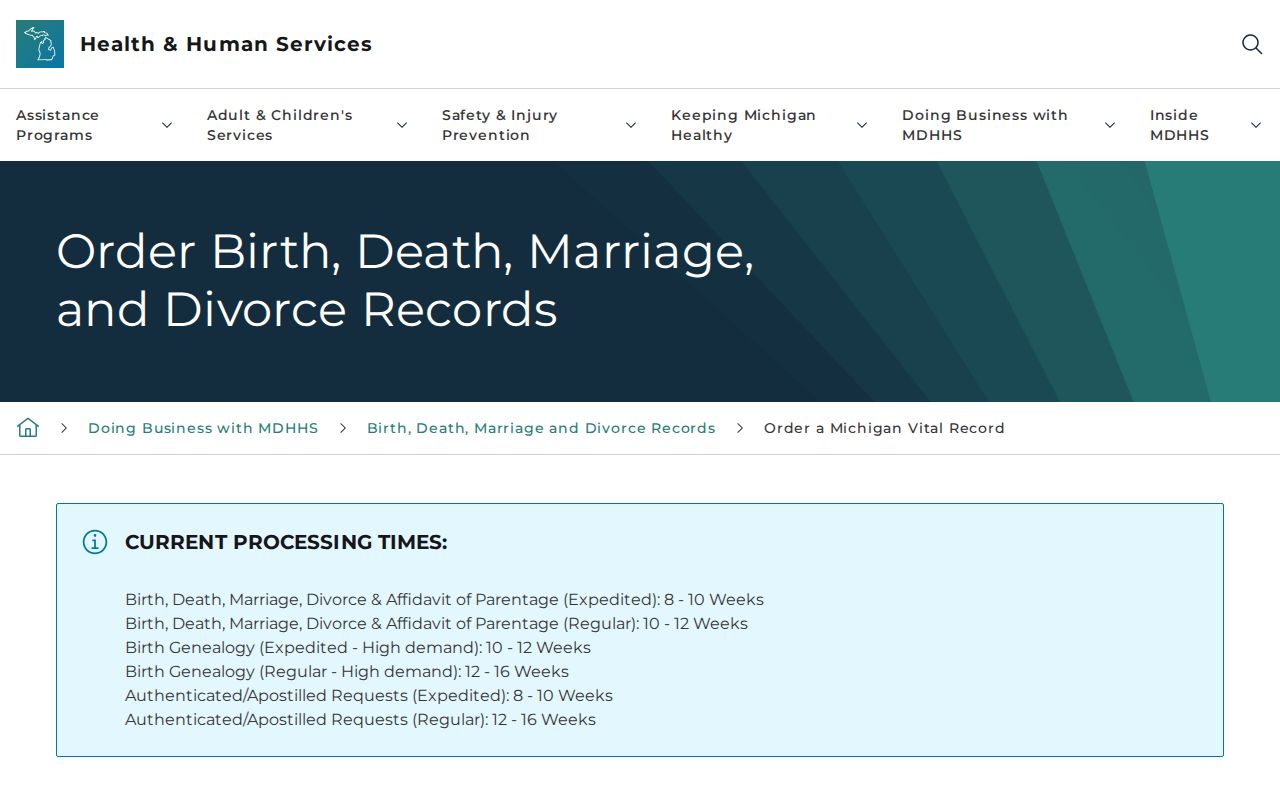 Saginaw Township resident lookup Michigan vital records ordering