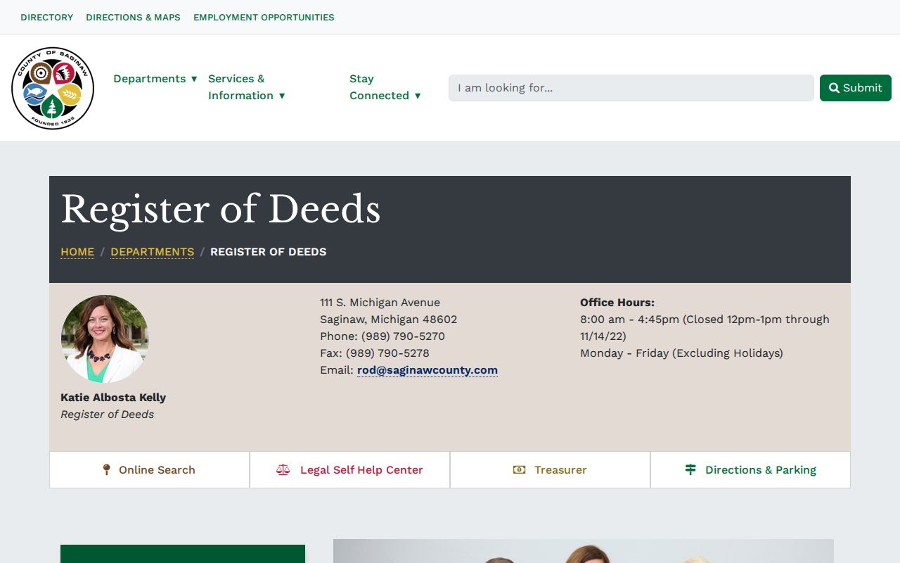 Saginaw Township street directory Register of Deeds office page